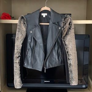 Leather fur jacket